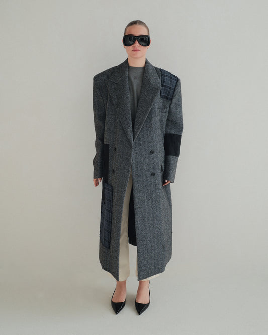 Blue Check Wool Coat