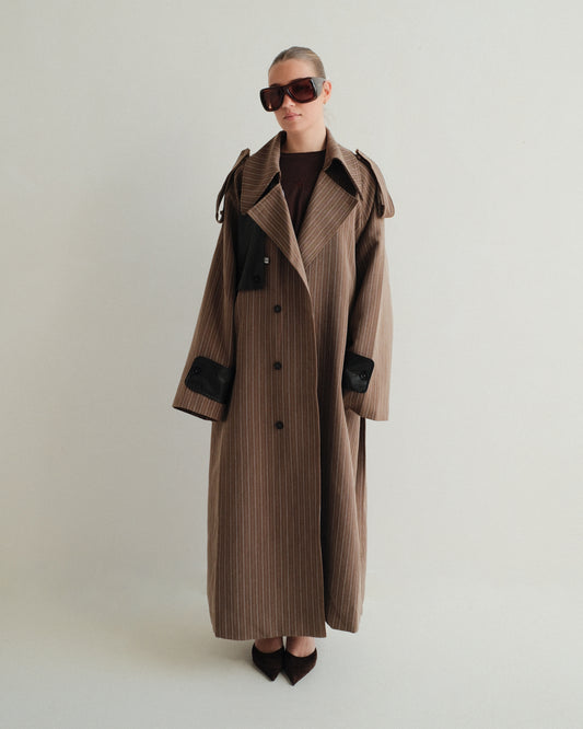 Leather Pinstripe Trenchcoat (v)