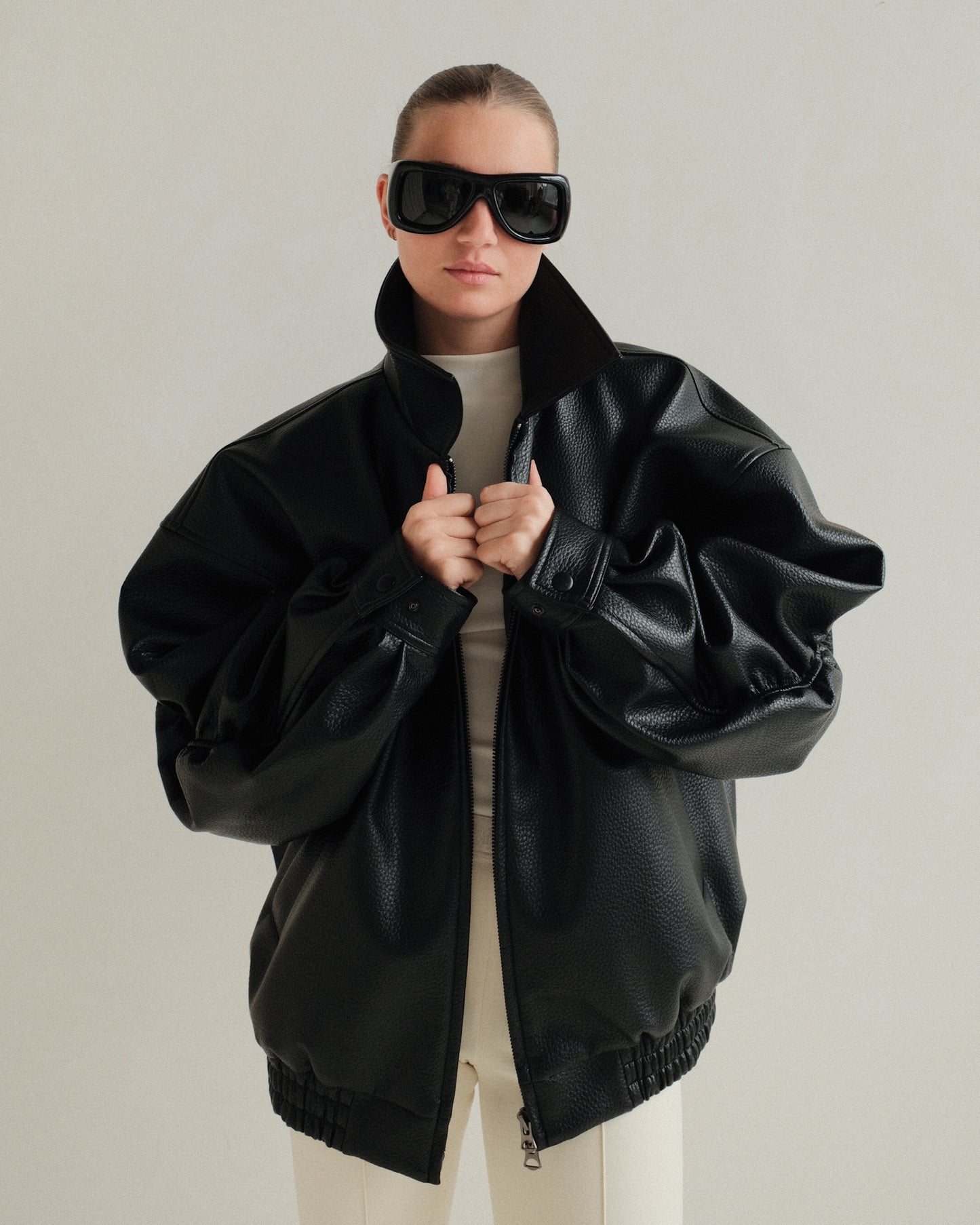 Faux Leather Bomber