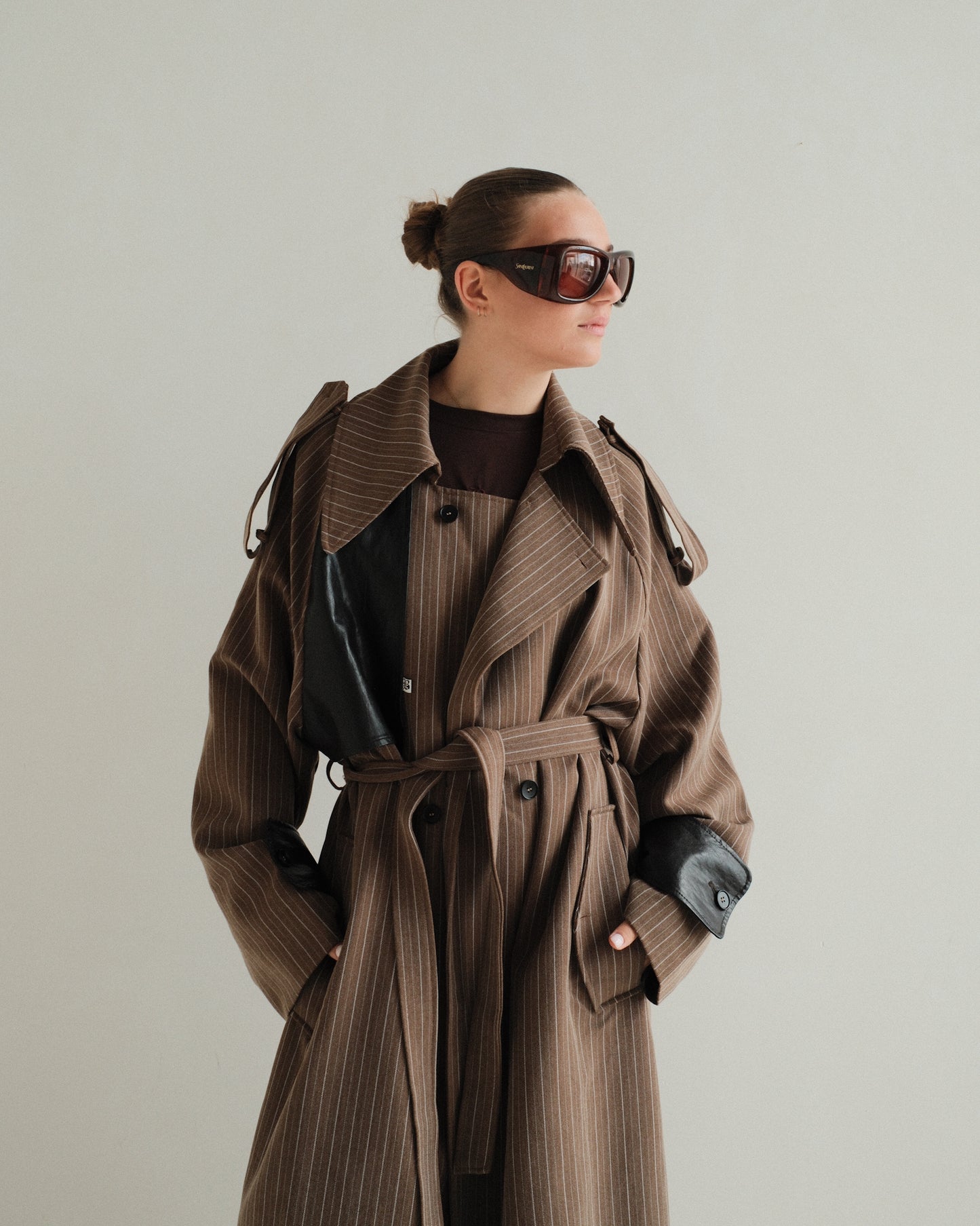 Leather Pinstripe Trenchcoat (v)
