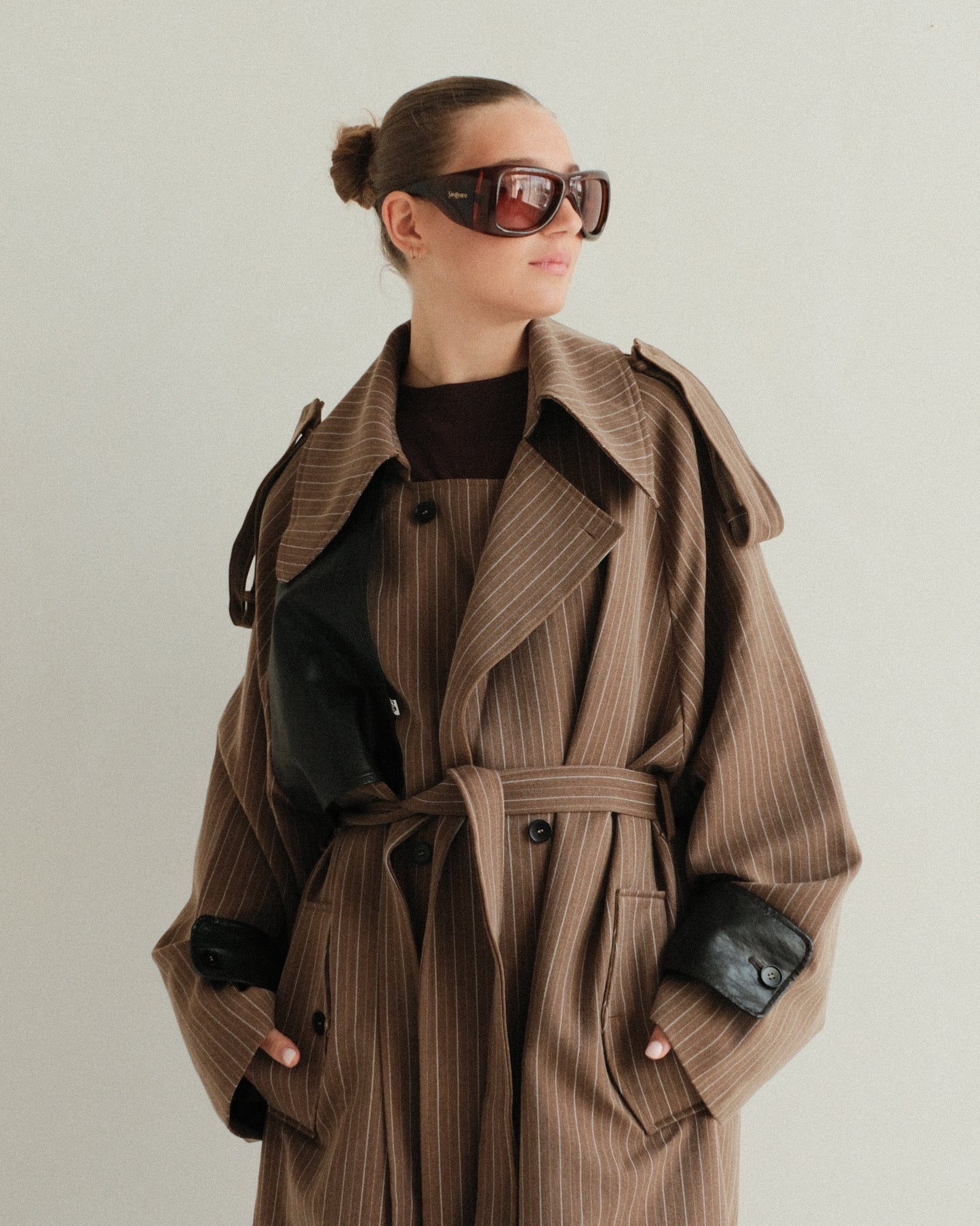 Leather Pinstripe Trenchcoat (v)