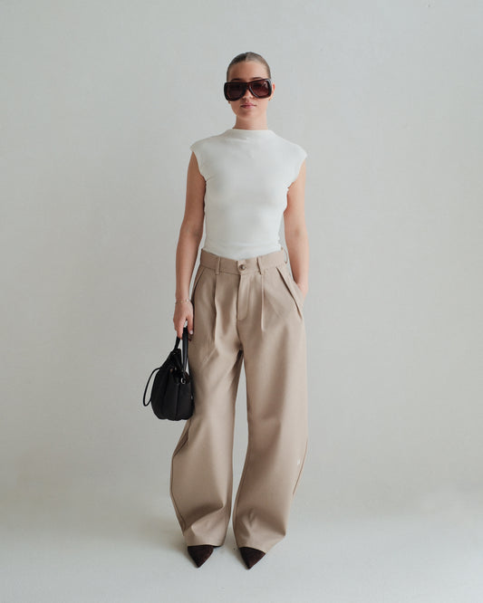 Beige Pleated Trouser