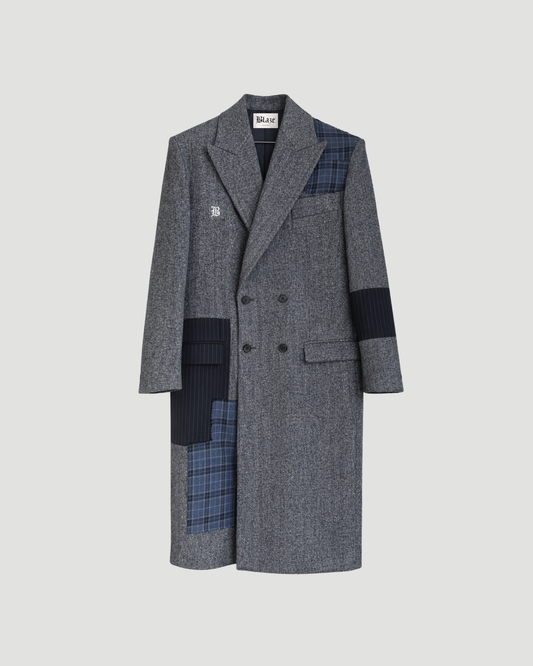 Blue Check Wool Coat