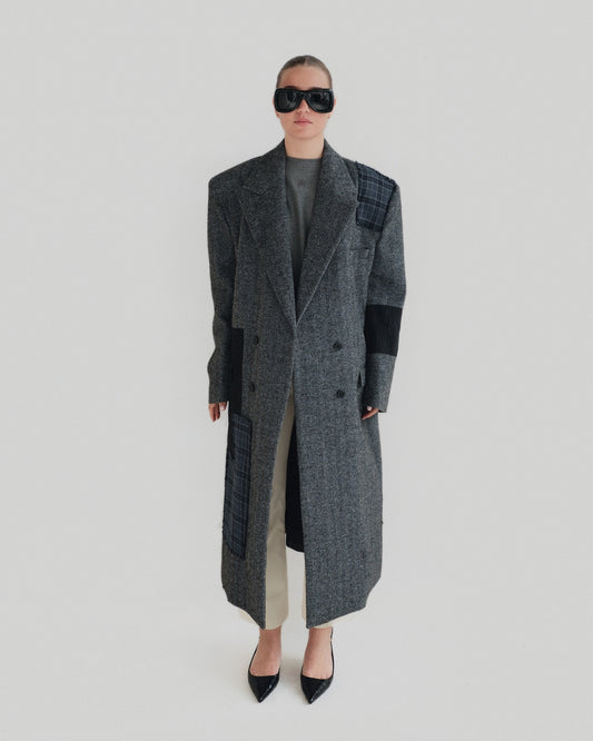 Blue Check Wool Coat