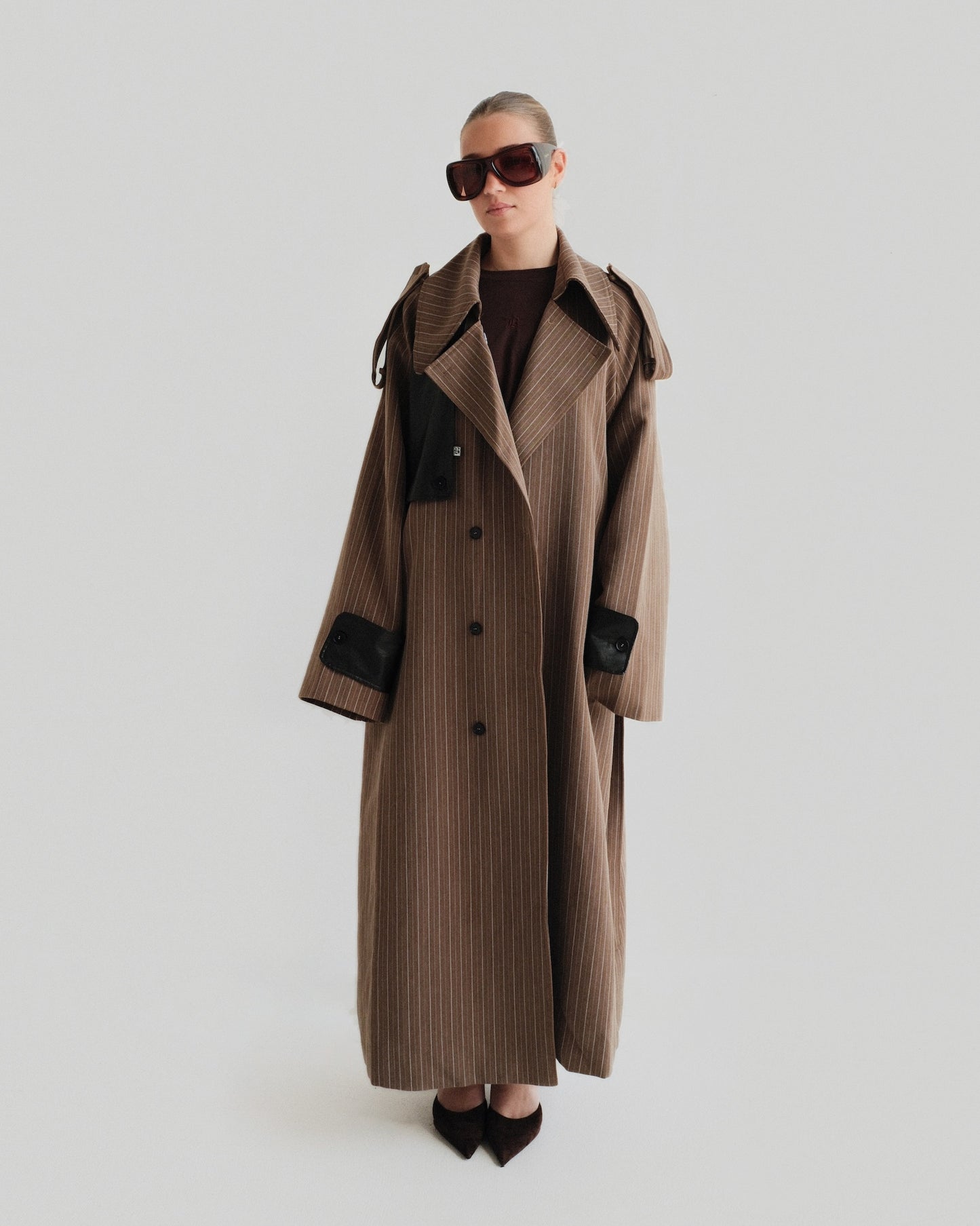 Leather Pinstripe Trenchcoat (v)