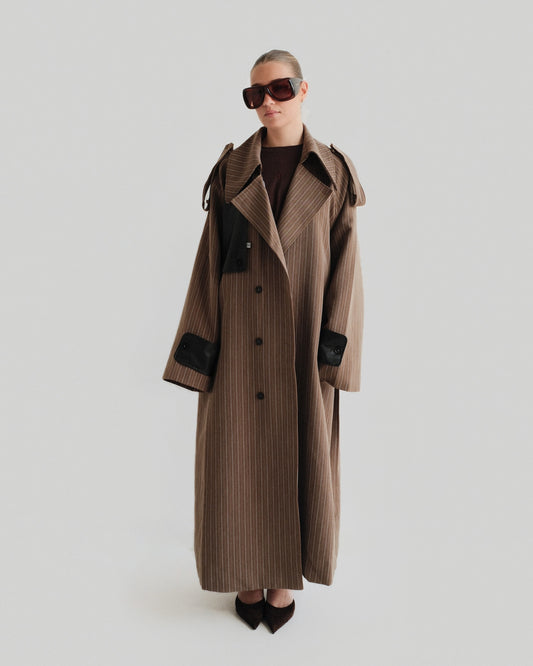 Leather Pinstripe Trenchcoat (v)
