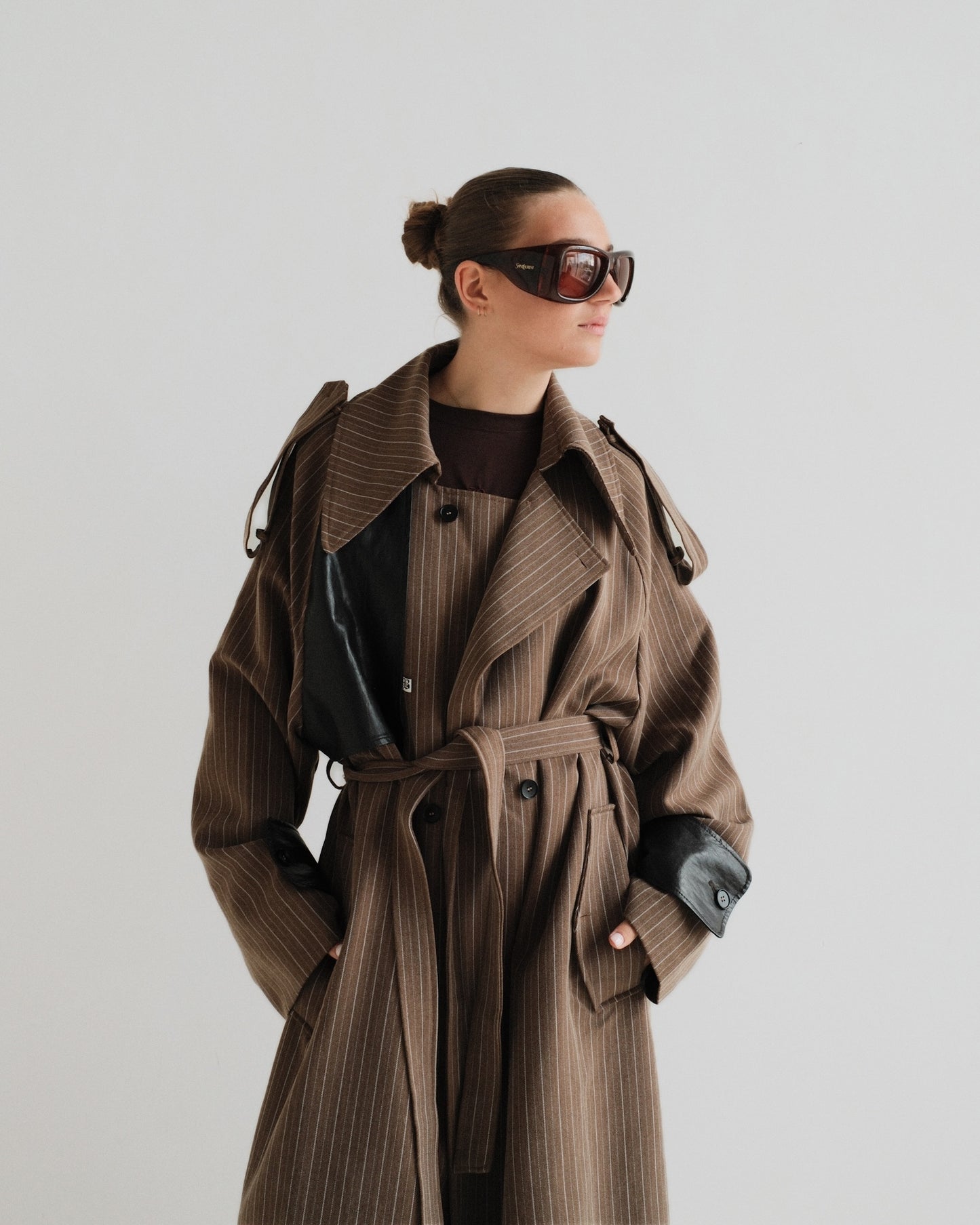 Leather Pinstripe Trenchcoat (v)
