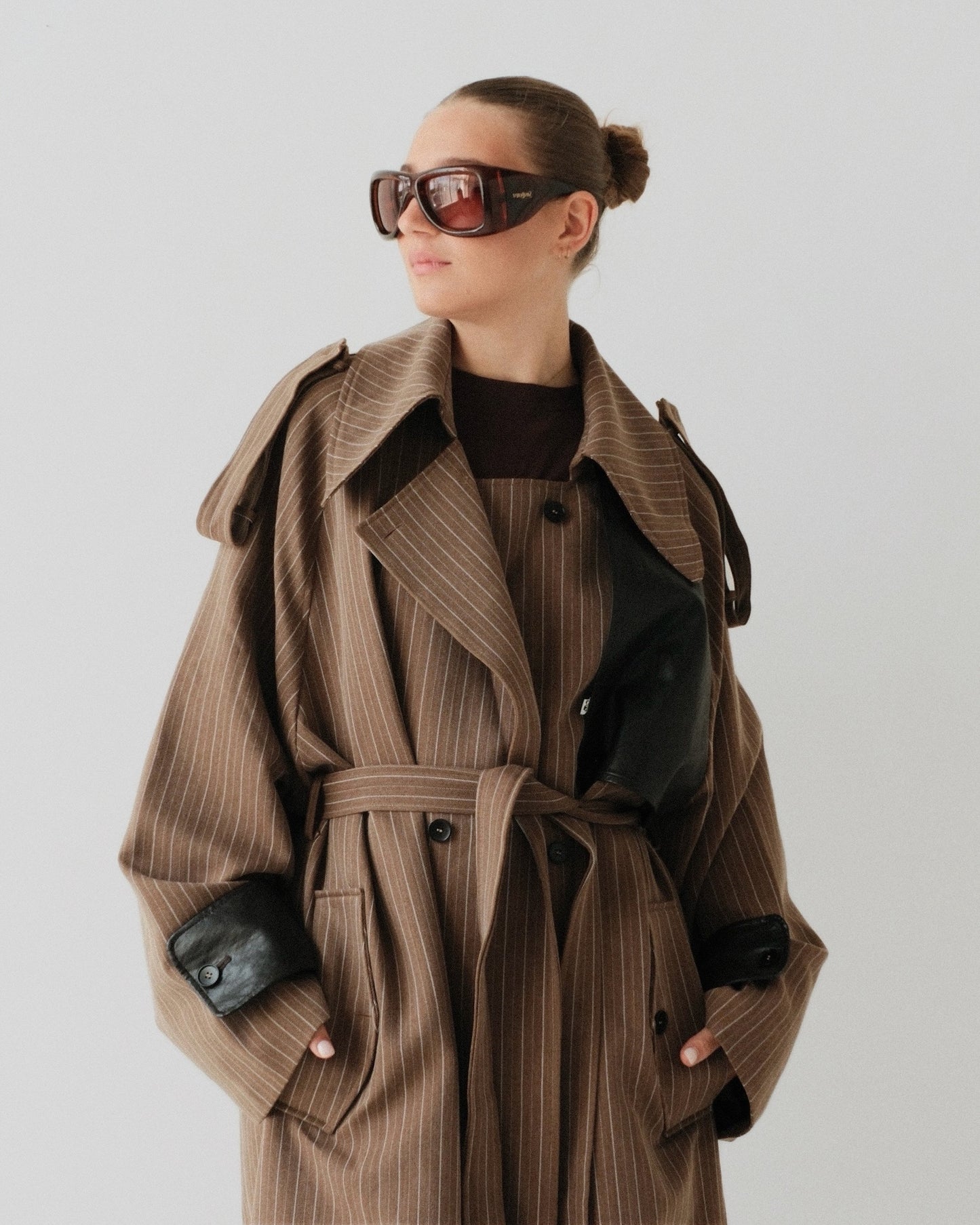 Leather Pinstripe Trenchcoat (v)