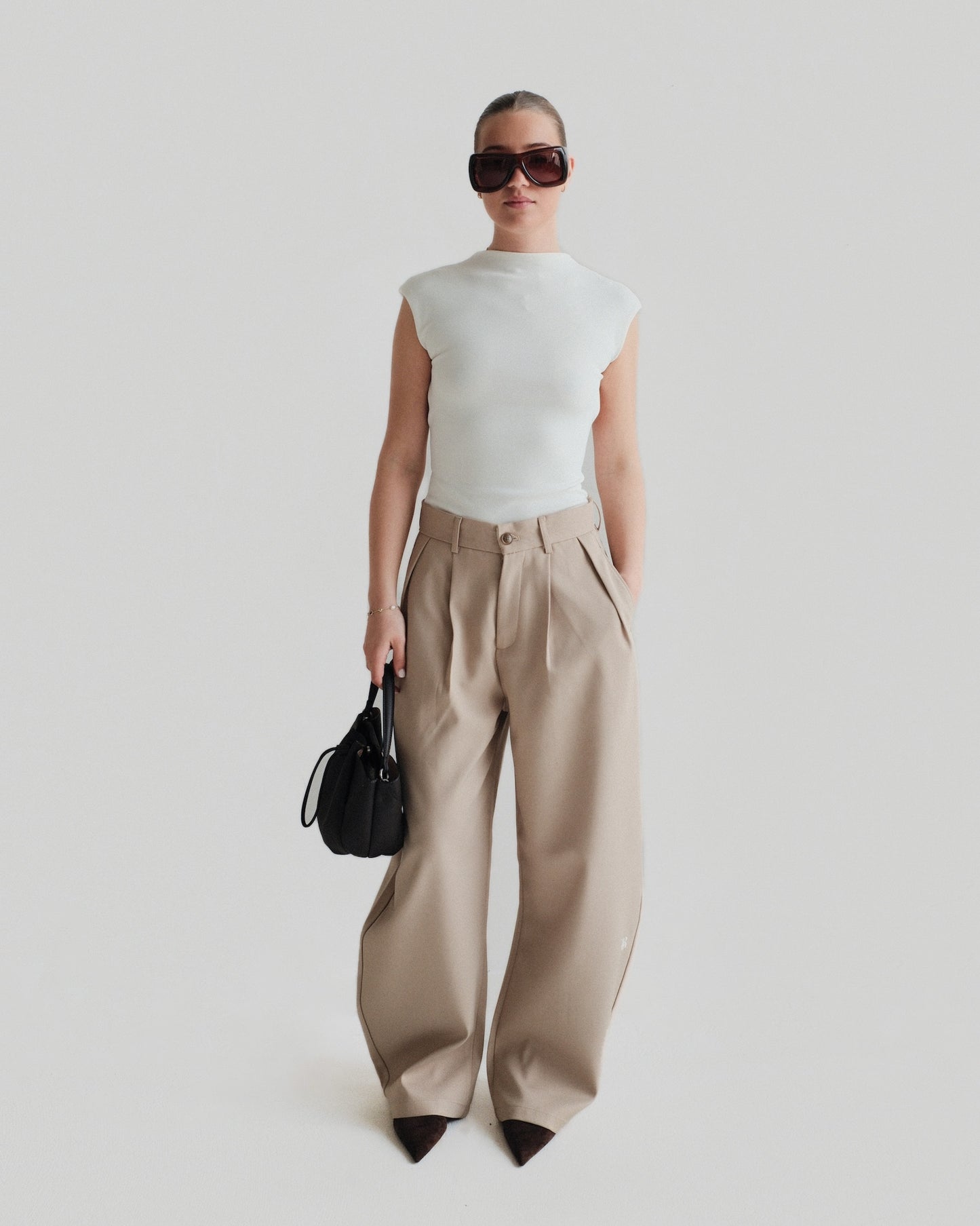 Beige Pleated Trouser