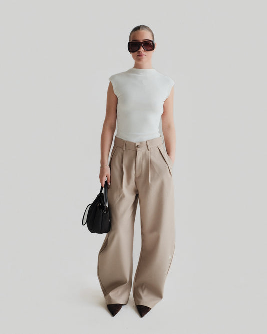 Beige Pleated Trouser